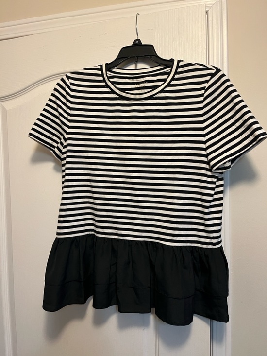kate spade Tops - kate spade Black and White Striped Short Sleeve Peplum Tee
